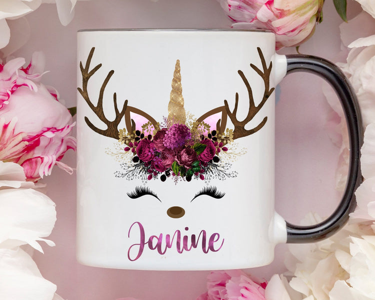 Personalized Christmas Unicorn Reindeer Mug