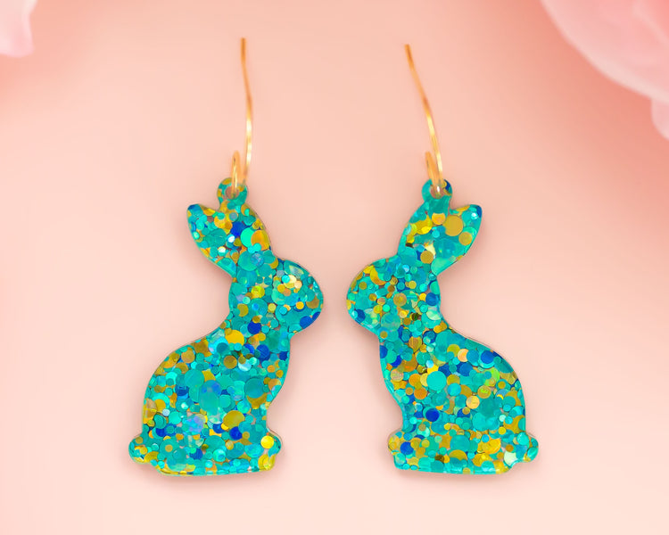 Blue Confetti Bunny Earrings