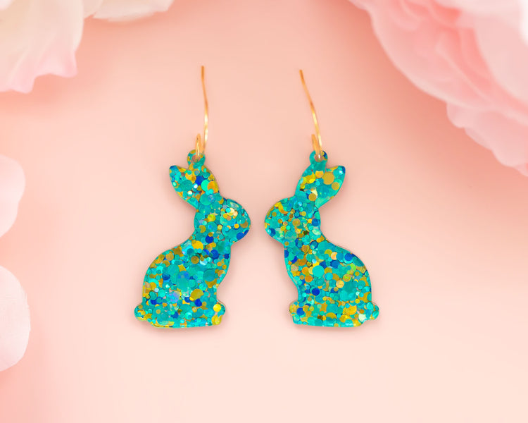 Blue Confetti Bunny Earrings