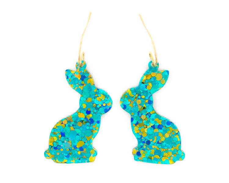 Blue Confetti Bunny Earrings