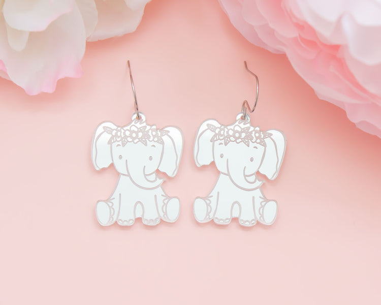 Elephant Silver Mirror Acrylic Earrings