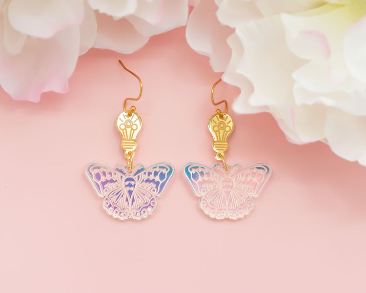 Moth & Lightbulb Holographic Acrylic Earrings