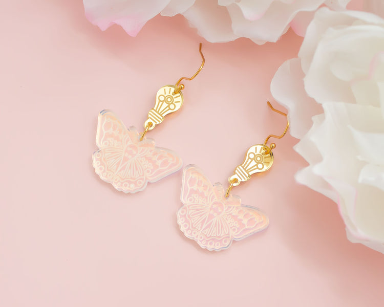Moth & Lightbulb Holographic Acrylic Earrings