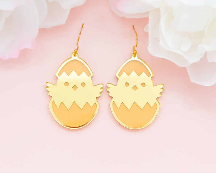 Chick Egg Gold Mirror Earrings