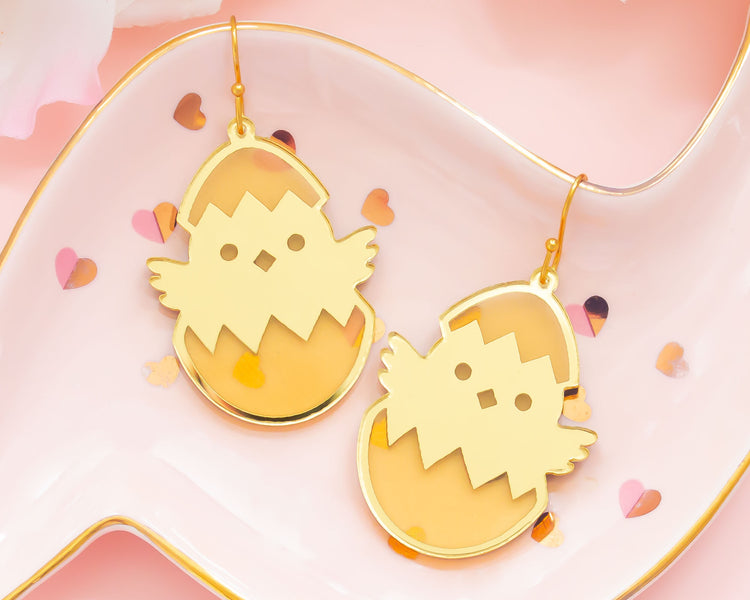 Chick Egg Gold Mirror Earrings