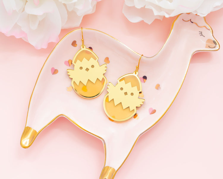Chick Egg Gold Mirror Earrings