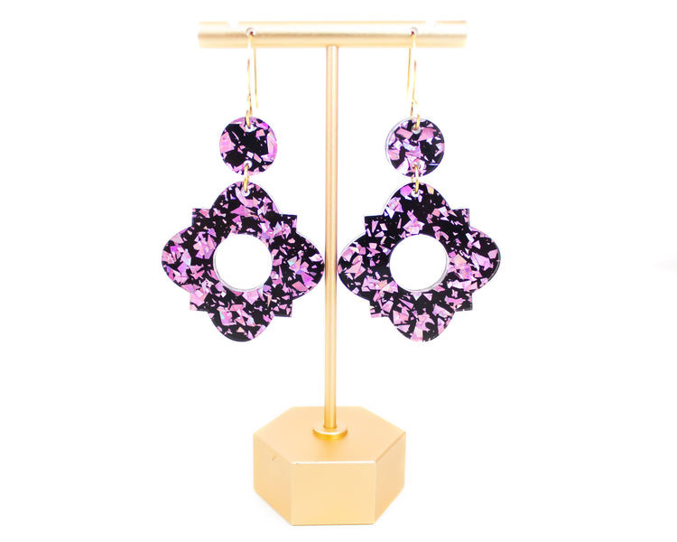 Black & Purple Geometric Acrylic Earrings