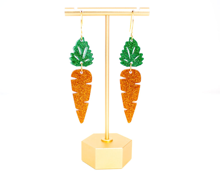 Carrot Glitter Acrylic Earrings