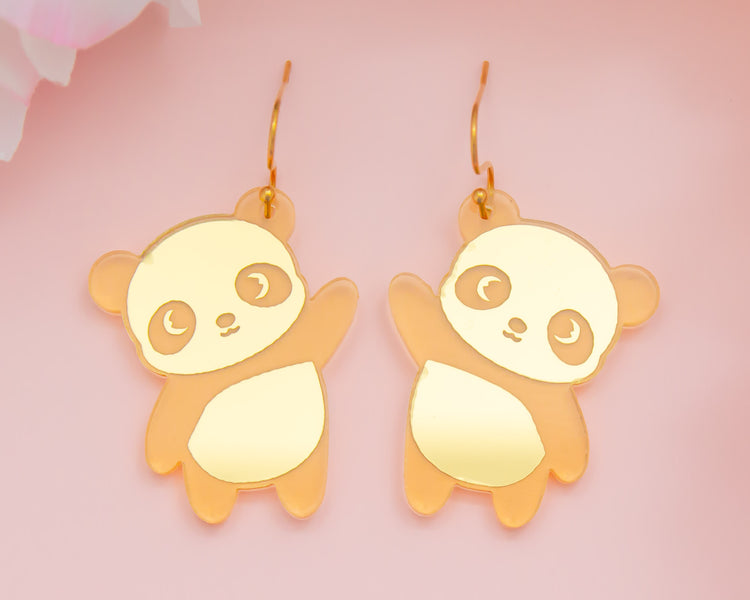 Panda Gold Mirror Acrylic Earrings