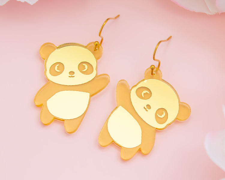 Panda Gold Mirror Acrylic Earrings