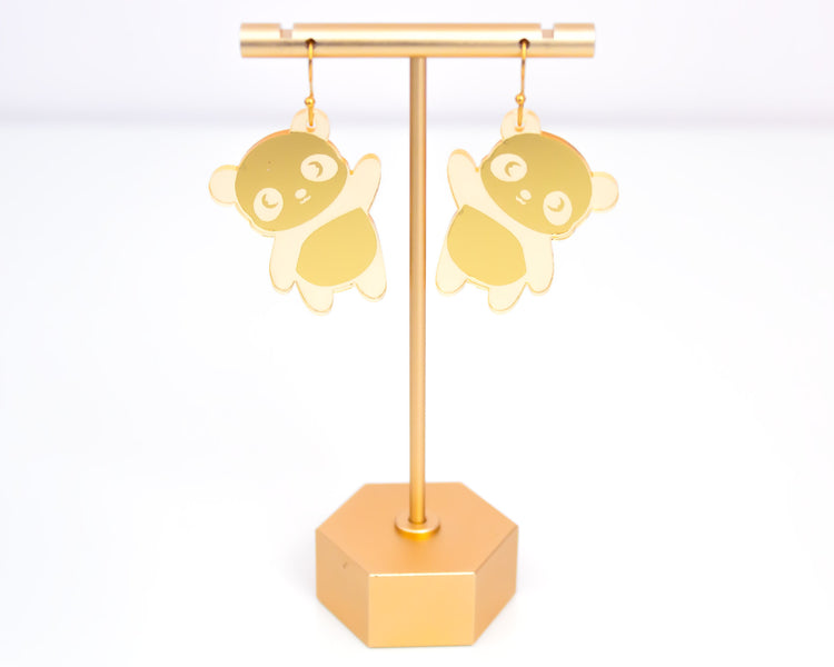 Panda Gold Mirror Acrylic Earrings