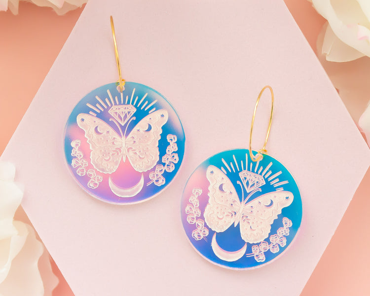 Celestial Butterfly Holographic Acrylic Hoop Earrings