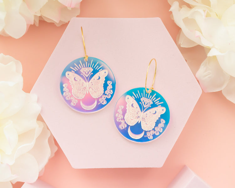 Celestial Butterfly Holographic Acrylic Hoop Earrings