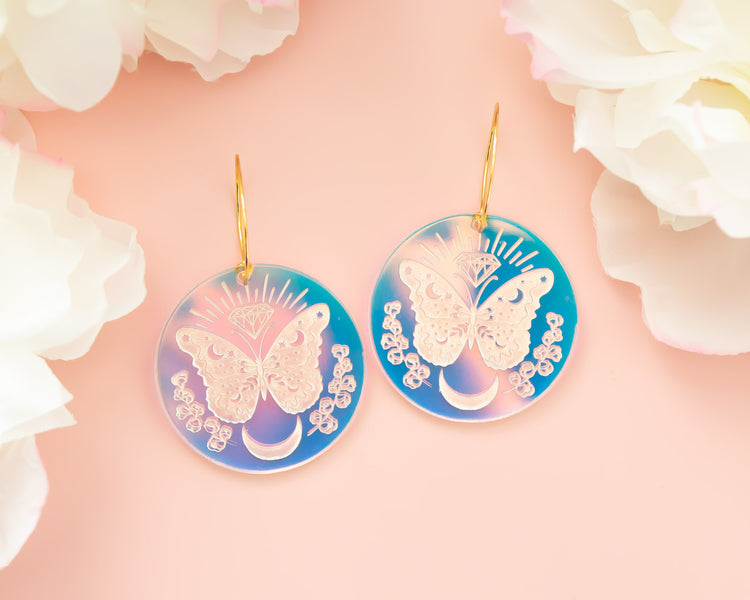 Celestial Butterfly Holographic Acrylic Hoop Earrings