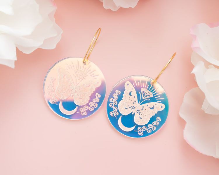 Celestial Butterfly Holographic Acrylic Hoop Earrings