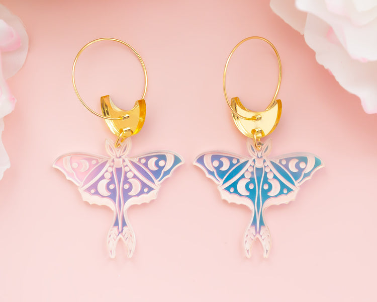 Celestial Moth Holographic Acrylic Hoop Earrings