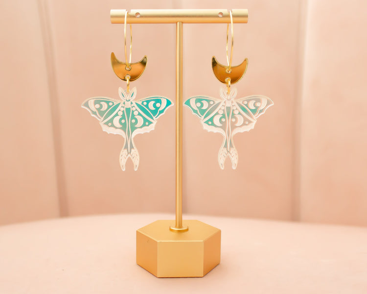 Celestial Moth Holographic Acrylic Hoop Earrings