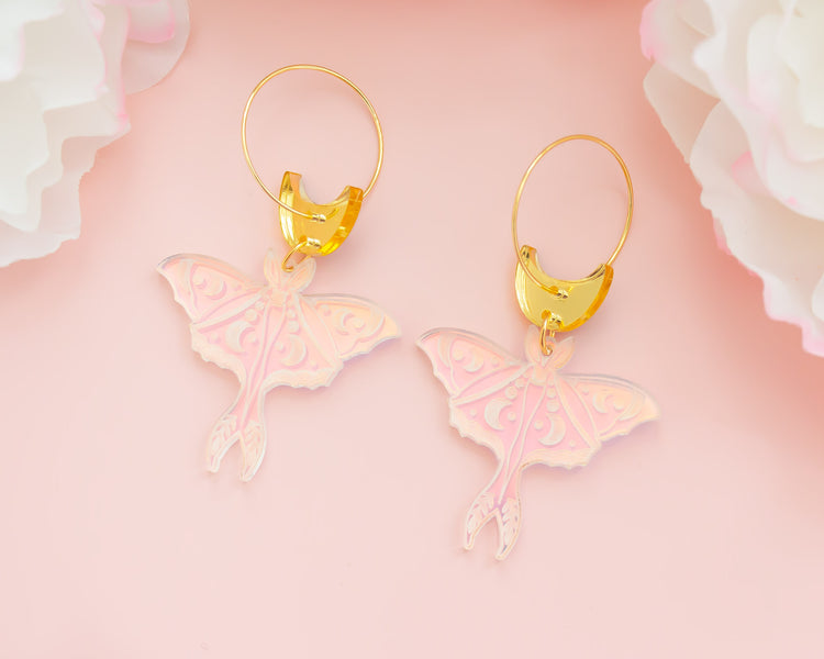 Celestial Moth Holographic Acrylic Hoop Earrings