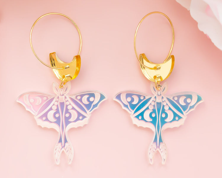 Celestial Moth Holographic Acrylic Hoop Earrings