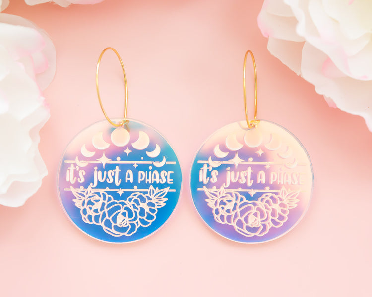 It's Just A Phase Moon Phases Holographic Celestial Hoop Earrings