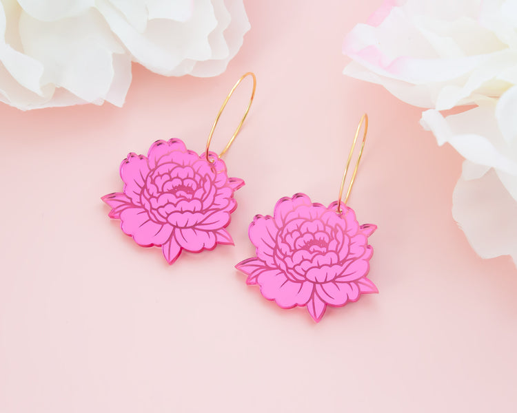Pink Peony Acrylic Hoop Earrings
