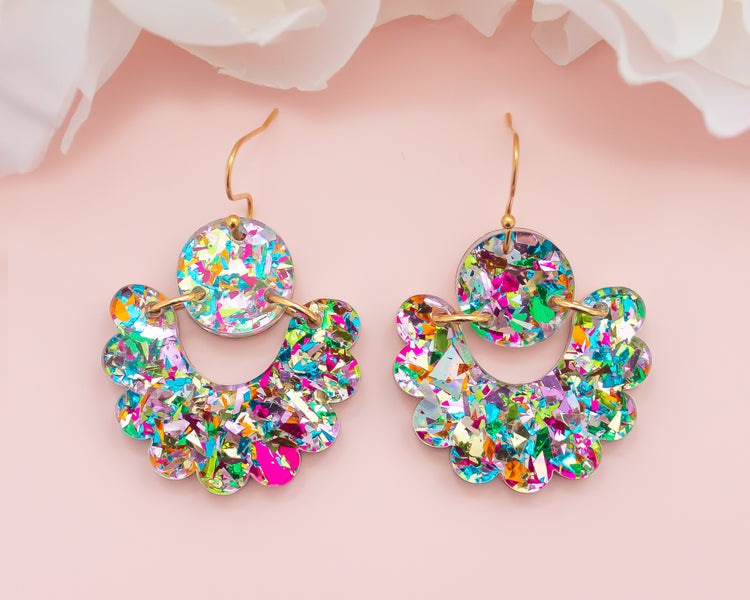 Geometric Scallop Multi-Colour Acrylic Earrings