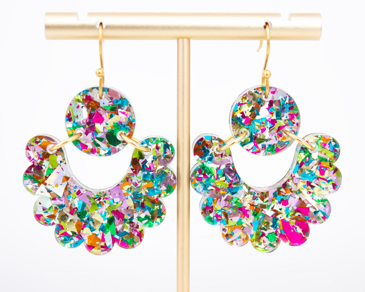 Geometric Scallop Multi-Colour Acrylic Earrings