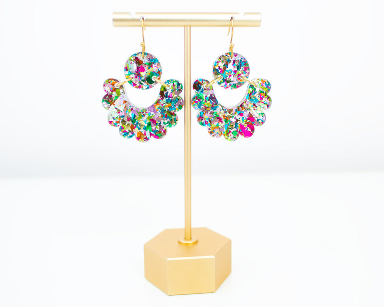 Geometric Scallop Multi-Colour Acrylic Earrings