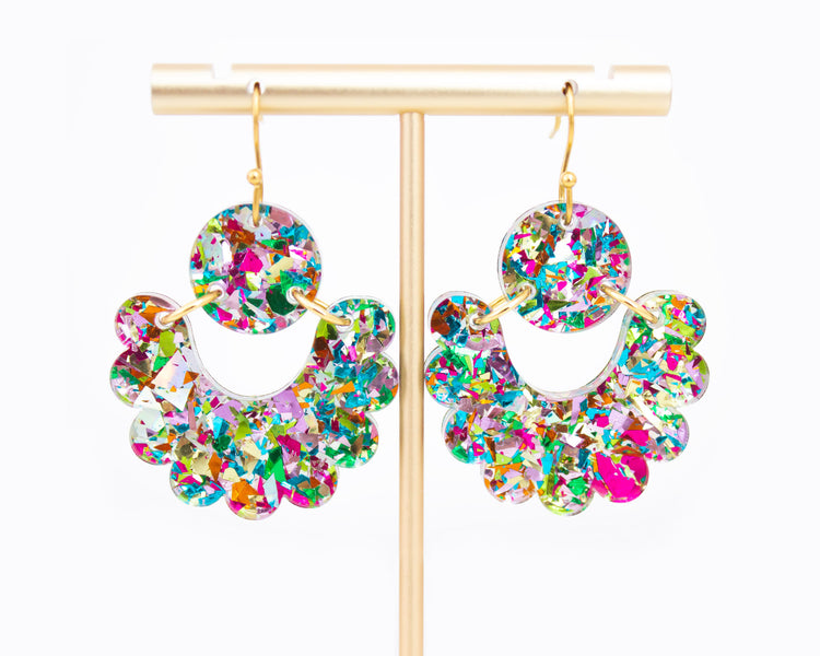 Geometric Scallop Multi-Colour Acrylic Earrings
