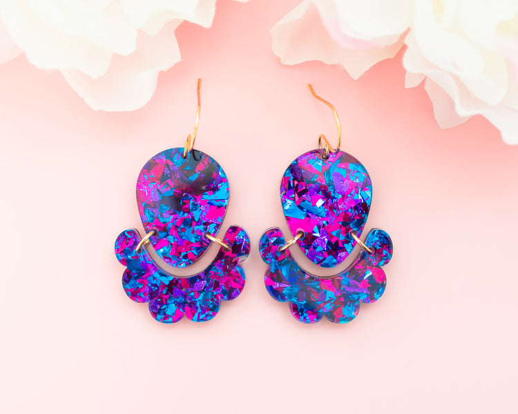 Geometric Scallop Teardrop Multi-Colour Acrylic Earrings