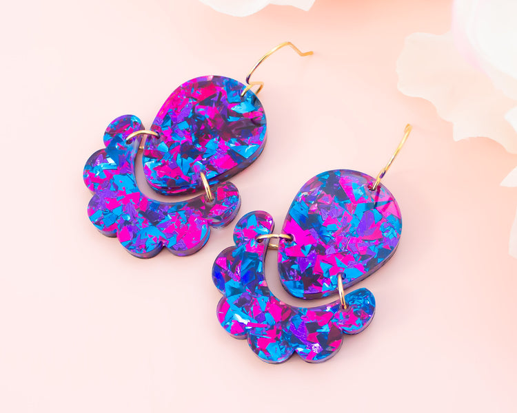 Geometric Scallop Teardrop Multi-Colour Acrylic Earrings