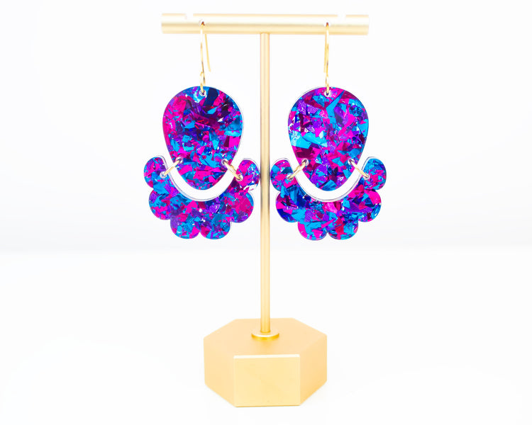 Geometric Scallop Teardrop Multi-Colour Acrylic Earrings