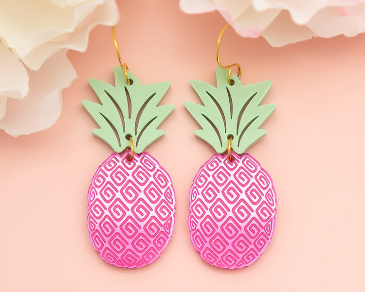 Pink Pineapple Mirror Acrylic Earrings