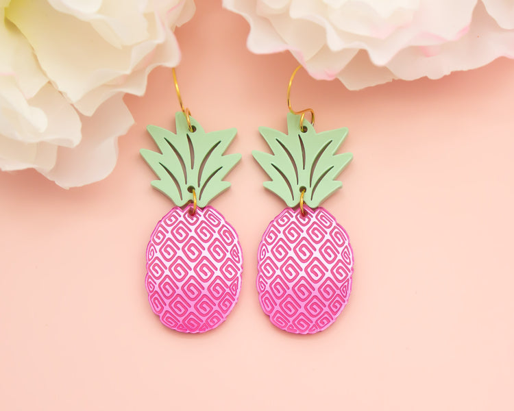 Pink Pineapple Mirror Acrylic Earrings