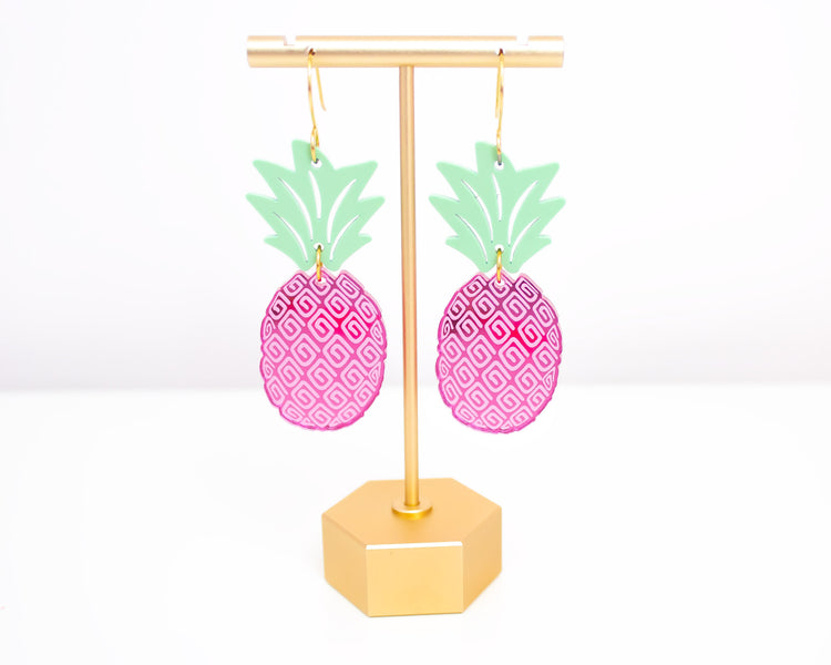 Pink Pineapple Mirror Acrylic Earrings