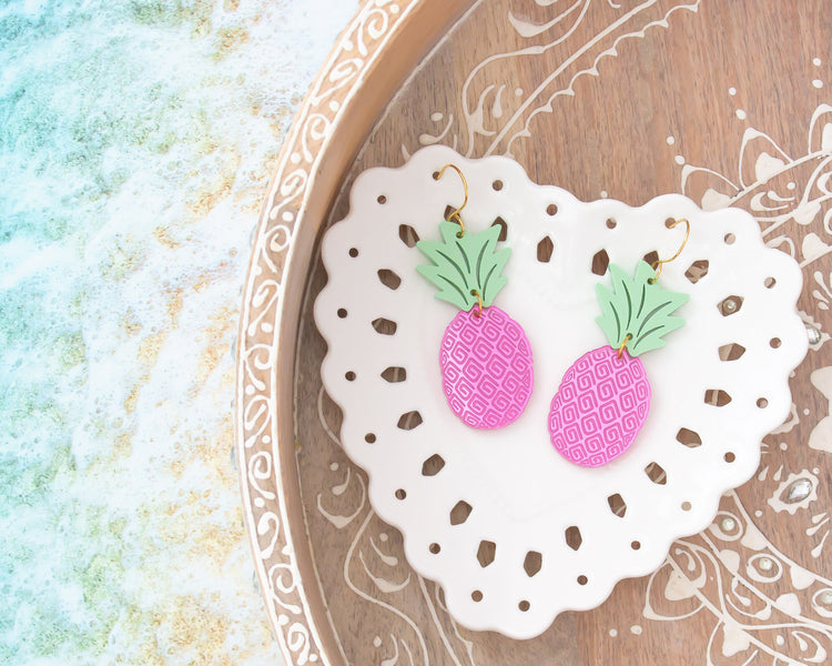 Pink Pineapple Mirror Acrylic Earrings