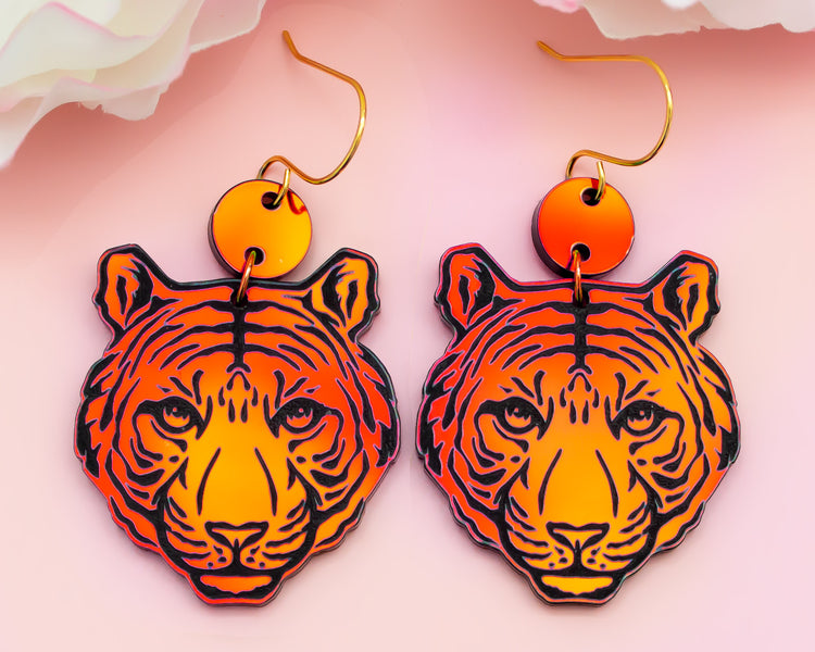 Holographic Tiger Acrylic Earrings