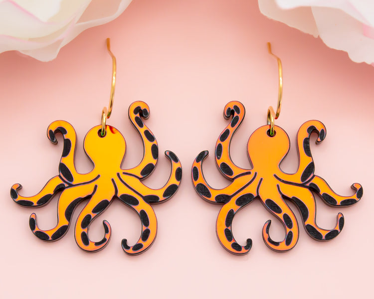 Holographic Octopus Acrylic Earrings