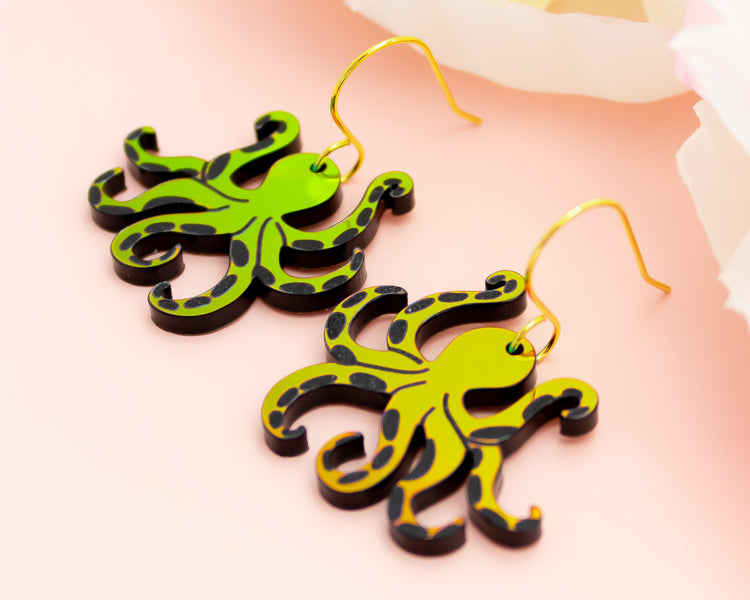 Holographic Octopus Acrylic Earrings