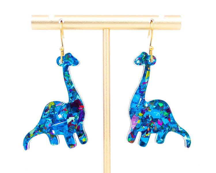Blue Dinosaur Confetti Earrings
