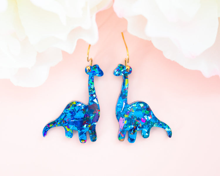 Blue Dinosaur Confetti Earrings