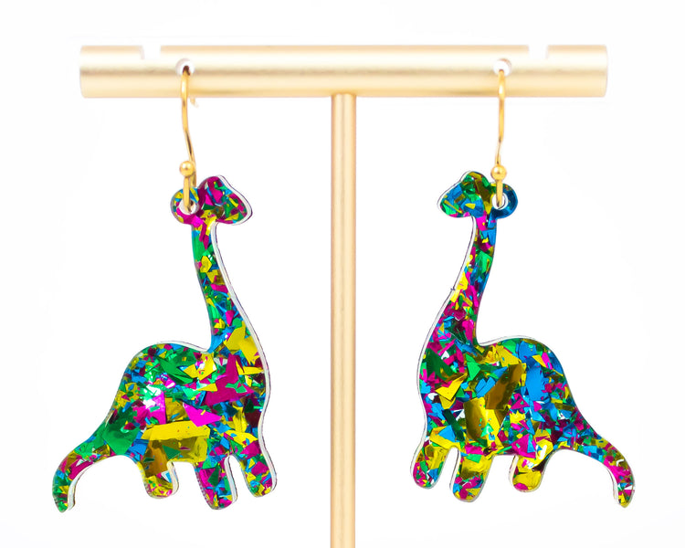 Green Dinosaur Confetti Earrings