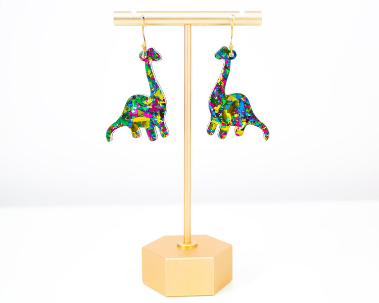 Green Dinosaur Confetti Earrings