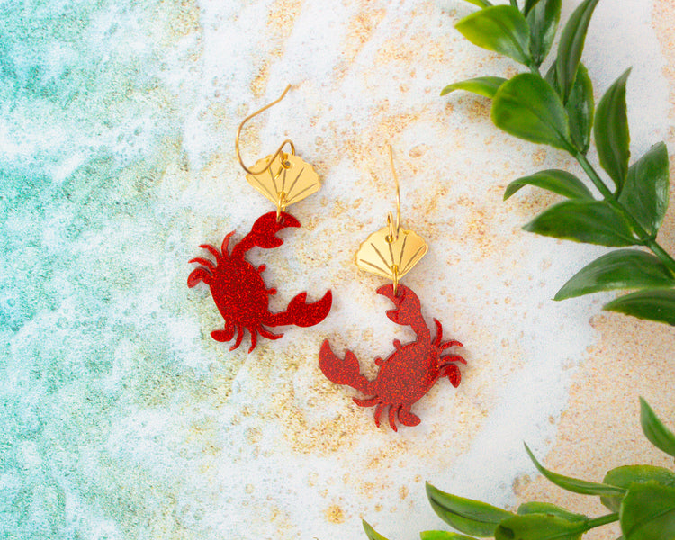 Glitter Crab & Shell Acrylic Earrings