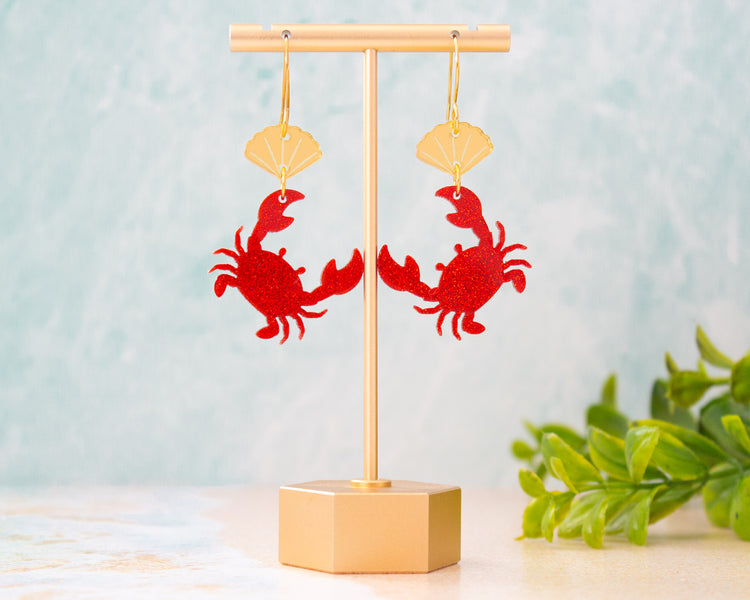Glitter Crab & Shell Acrylic Earrings