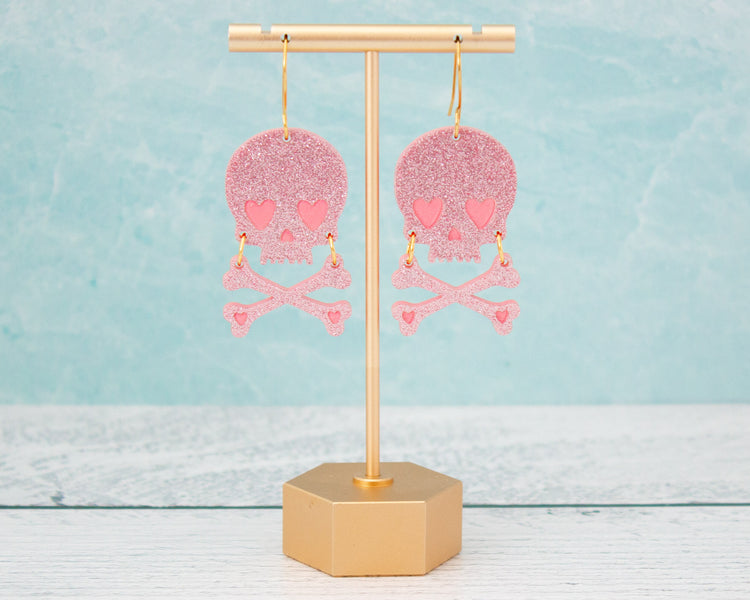 Pink Skull & Bones Acrylic Earrings