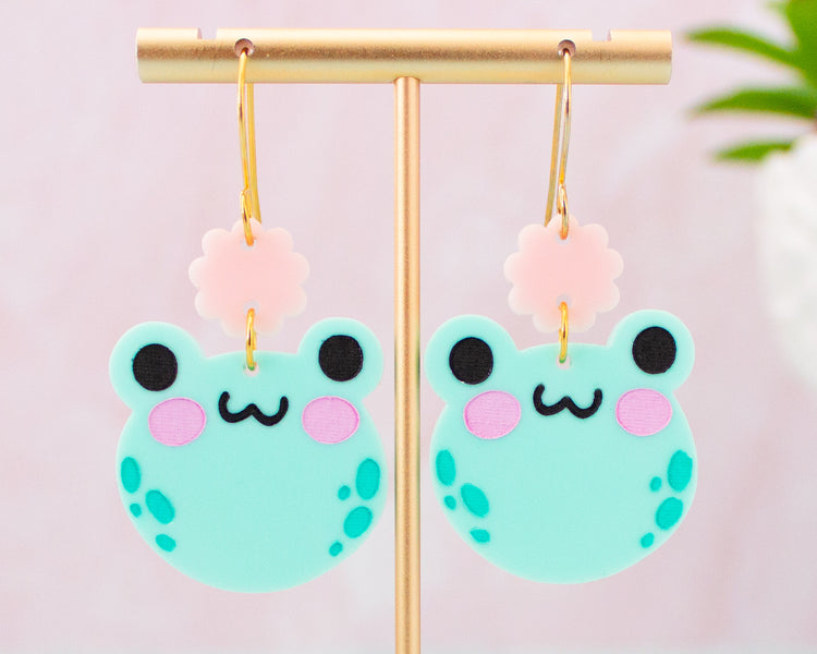 Cute Frog Face Acrylic Earrings