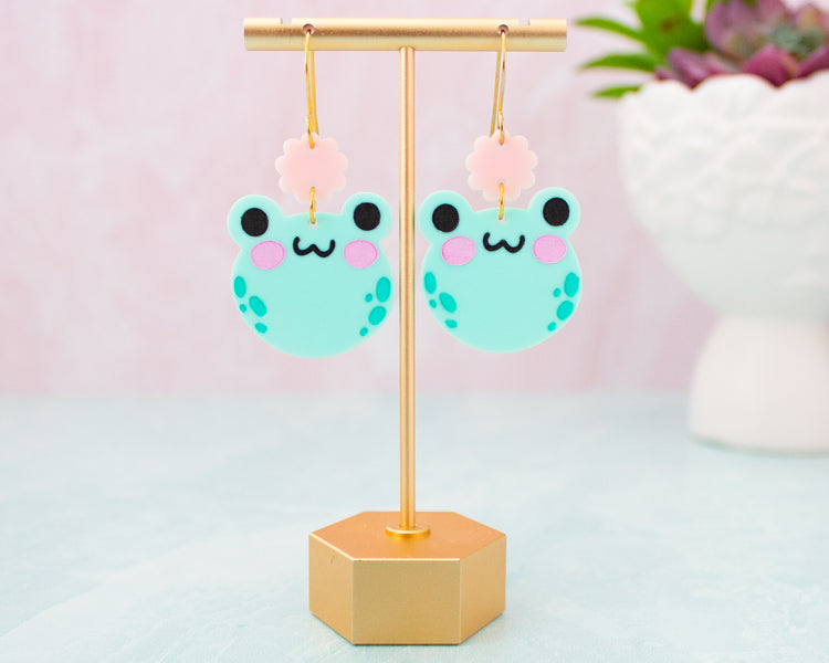 Cute Frog Face Acrylic Earrings