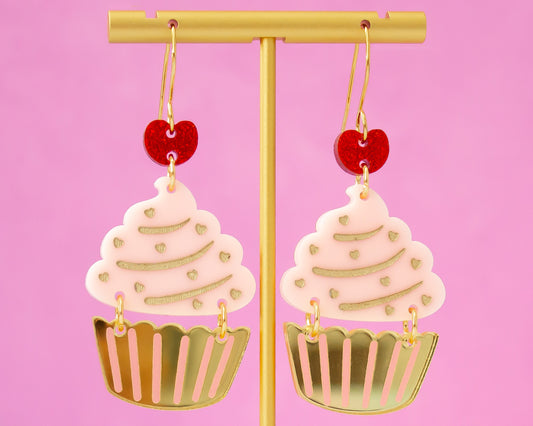 Pink & Gold Cupcake Earrings