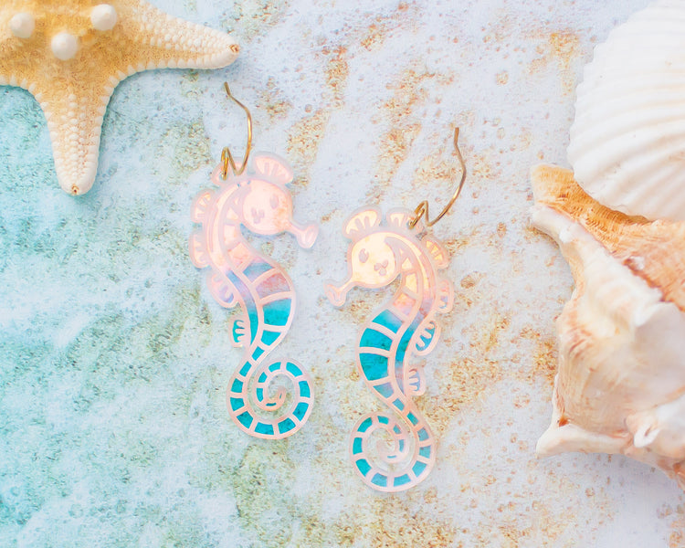 Sea Horse Holographic Acrylic Earrings